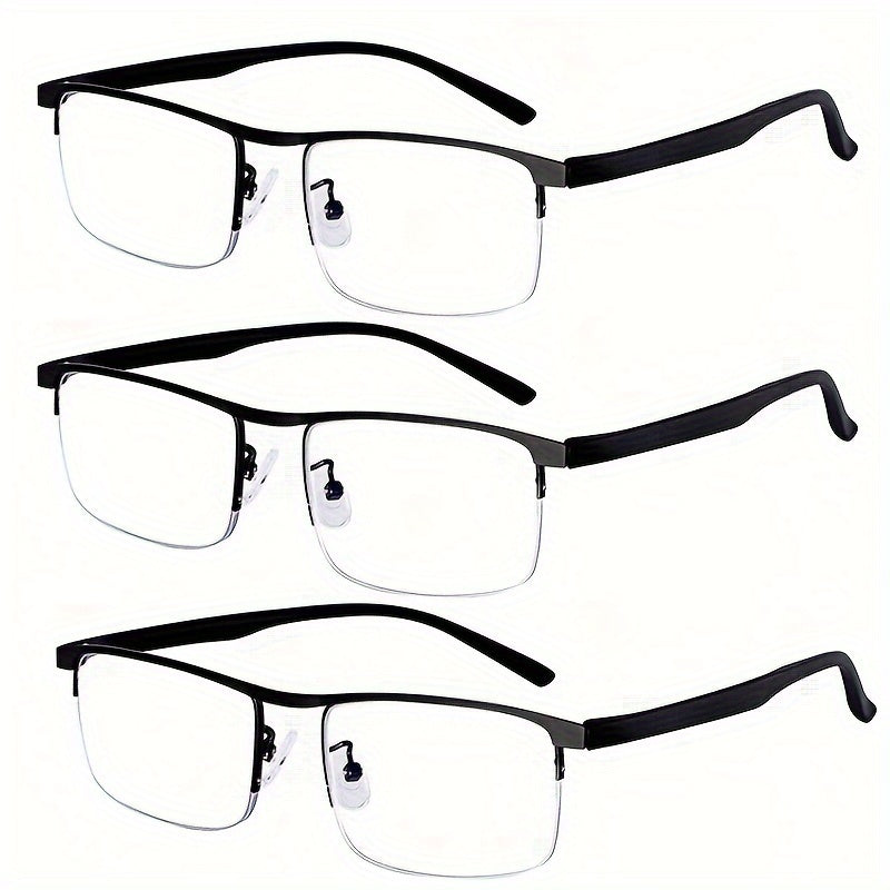 Automatic dual-purpose multi-focus reading glasses for men and women with anti-blue light technology and half-frame design.