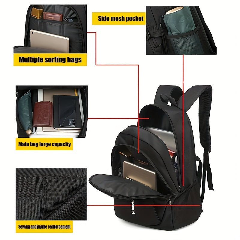 Canvas backpack with large capacity for men and women, featuring Korean style and a computer compartment. Perfect for travel and middle school students. Random pull handle direction.