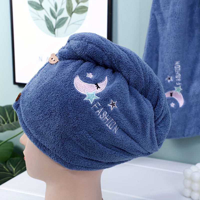 Embroidery Style Hair Drying Cap for Women - Thickened Coral Fleece Towel, Quick-drying and Absorbent Shower Cap. A Bathroom Accessory.