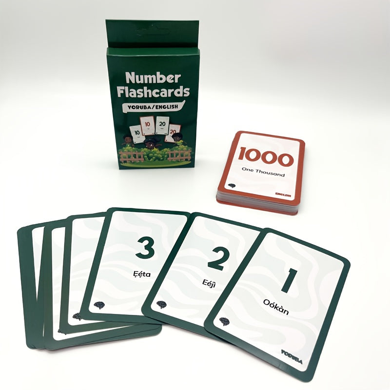 Educational Multilingual African Number Flashcards Set - Bilingual Learning in French/English, Igbo/English, Hausa/English, Yoruba/English - Made from Sturdy Paper, Perfect for Kids Ages 2 and Up - Includes Animal and Multiplication Cards.