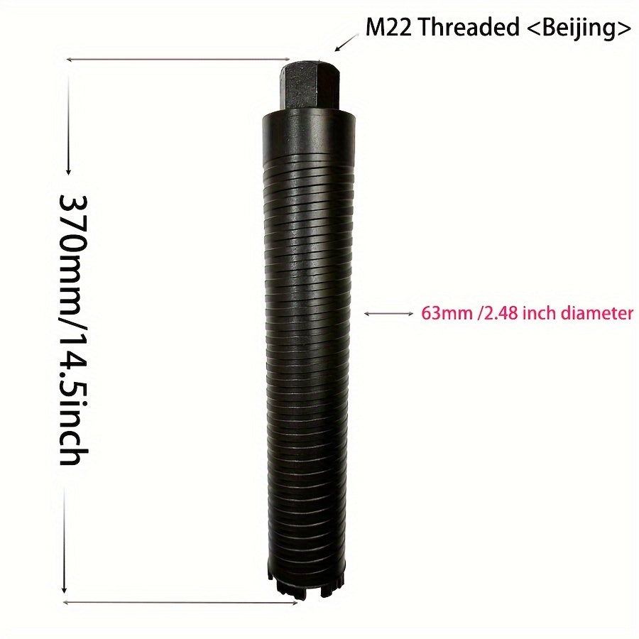 Lie Shanhu M22 Wet/Dry Diamond Core Drill Bits with Steel Bars - Black, Textured Grip for Concrete, Bricks, Blocks & Stones, Durable Painted Finish, Construction Drilling Tools with Ribbed