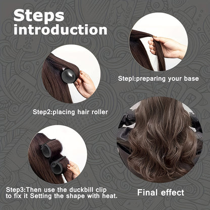 12-piece set of hot rollers with self-gripping feature, 4.0cm diameter. Suitable for long and medium short hair. Includes hair clips. Ideal for women wanting a heatless dry hair style.