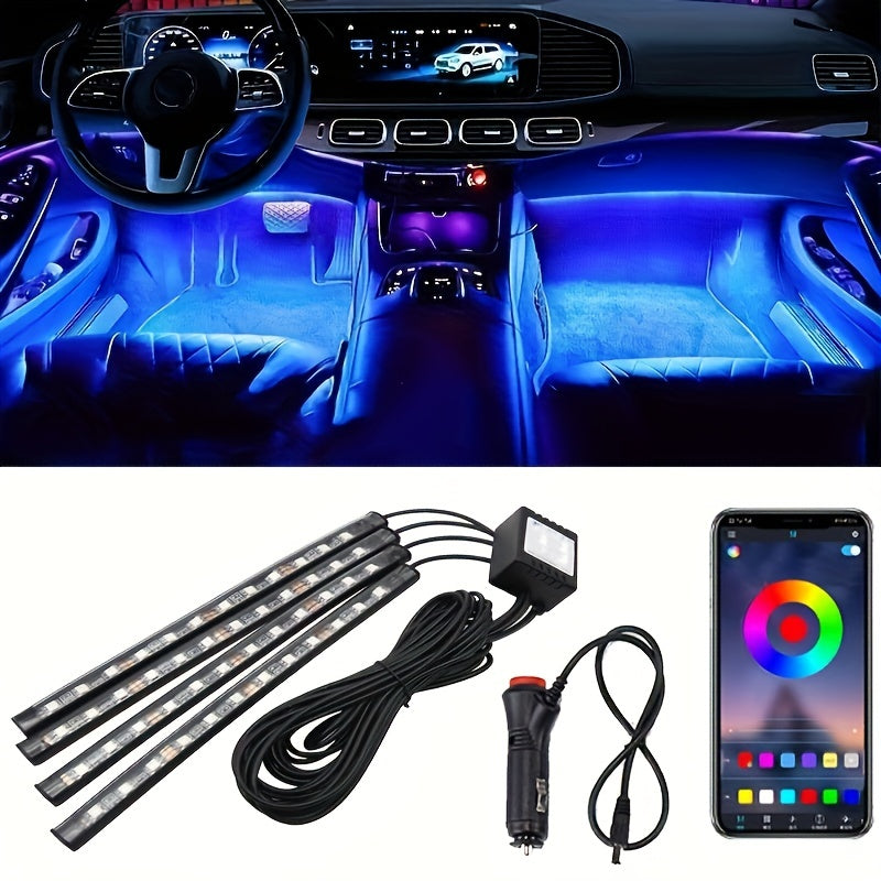 Car LED foot light strip with music voice control, app control, and RGB decorative lighting.