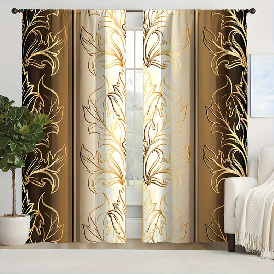 Two pieces of leaf print curtains with rod pocket, perfect for adding a decorative touch to your bedroom or living room. Enhance your home decor with these window treatments that are designed to bring a stylish flair to any room.