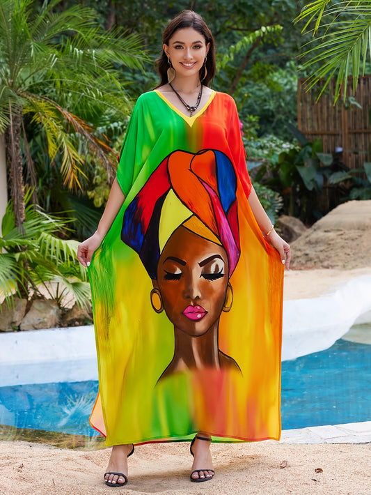 Colorful Boho Chic Kaftan Beach Cover-Up for Women - Loose Fit with Side Slits, Sun Protection, Easy to Wash