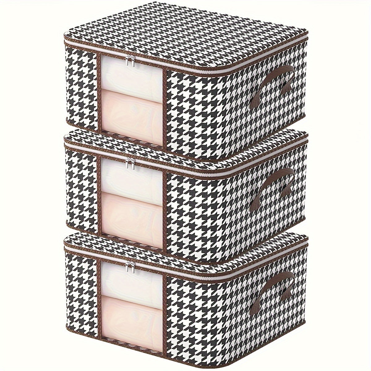 The Houndstooth Pattern Clothes Storage Bag with Transparent Window is a versatile and stylish option for organizing your wardrobe. Made of non-woven material, this quilt clothes organizer bag is dustproof and foldable for easy storage. It makes a