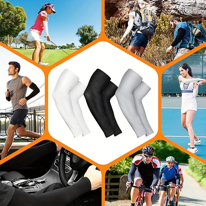 Dual UV protection ice sleeves for both men and women made of nylon (98%), spandex (1.5%), and polyester (0.5%). Features a graphic design and is uncharged, suitable for cycling, camping