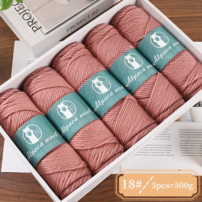 5-Pack Alpaca Wool Yarn, 500g Each, Multicolor Thick-Thin Yarn for Handmade Clothing - Various Styles