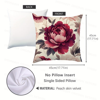 1 piece Floral Peony Print Polyester Pillow Cover, 44.98x44.98 cm, Zipper Closure, Hypoallergenic, Machine Washable, Elegant Sofa Bedroom Decor, Insert Not Included