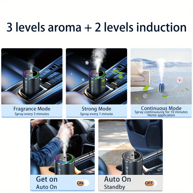 INSKAM Car Smart Aromatherapy Machine: 3 modes, touch sensor, LED ring, rechargeable lithium battery, USB charging, 50ml scent included.