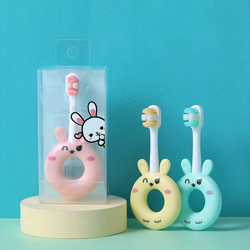 Gentle silicone baby toothbrush for toddlers aged 0-3. Features cute cartoon design and super soft bristles for gentle cleaning on sensitive teeth.