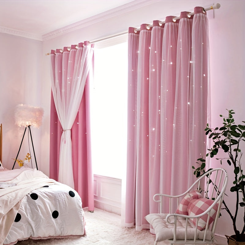 Upgrade your living space with our Modern Hollow Star Curtains. With two layers of soft, breathable fabric, they are perfect for adding a touch of elegance to your living room, bedroom, or study room decor.