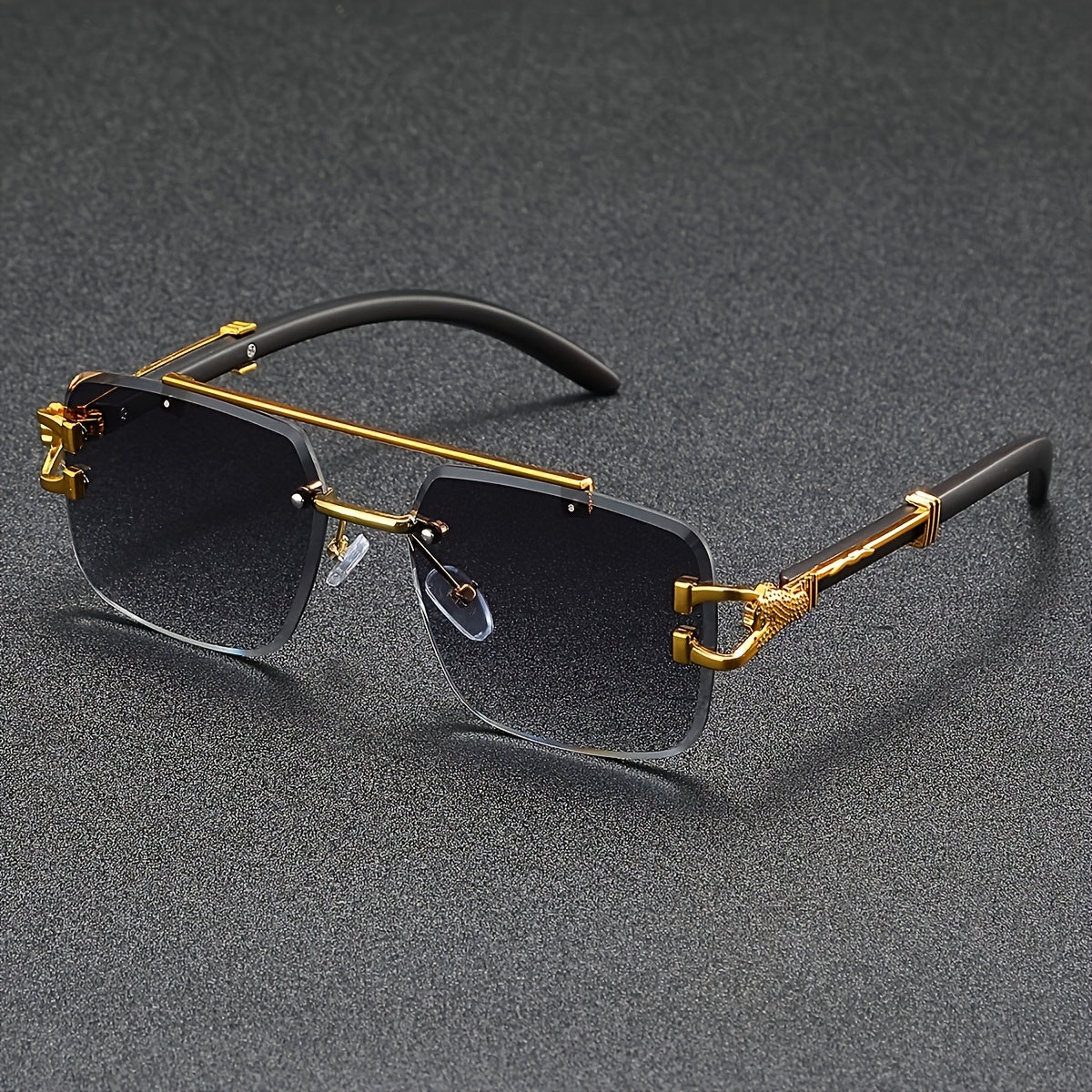 Stylish rimless leopard print glasses with lightweight design and golden-tone accents, ideal for outdoor activities.