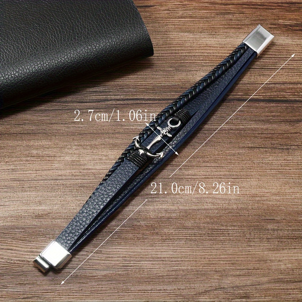 Chic and Minimalist Anchor Design PU Leather Bracelet for Men