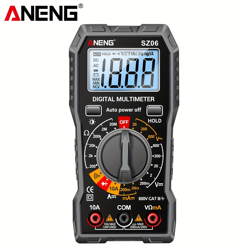 ANENG SZ06 2000 Count Digital Multimeter with AC/DC Voltage, DC Current, and Ohm Testing capabilities.