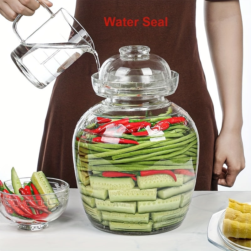 Airtight glass jar for fermenting, canning, and storing food.