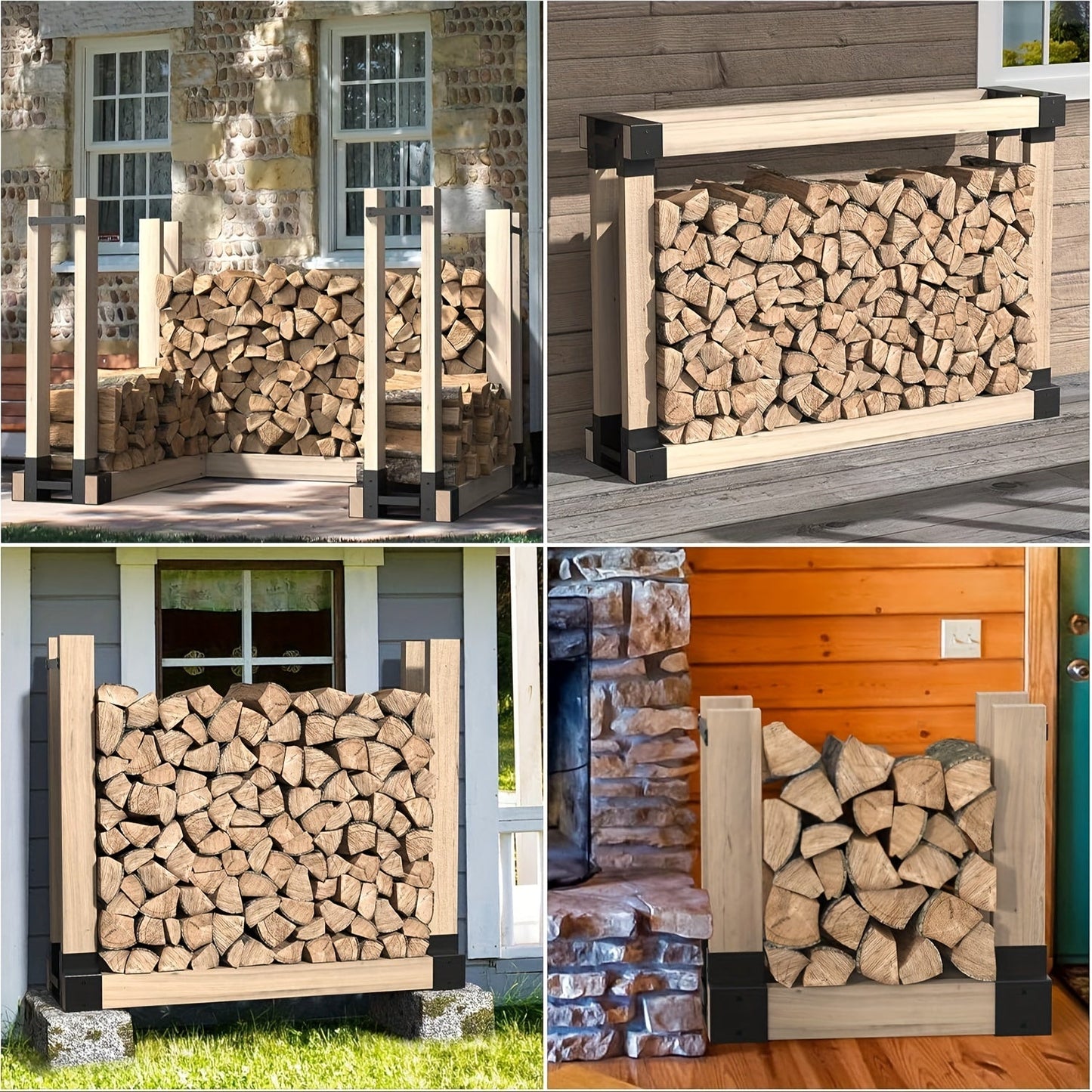 Firewood Rack Kit for Indoor and Outdoor Use - Sturdy and Adjustable, Made of Rustproof Iron, Great for Fireplaces, Decks, and Patios