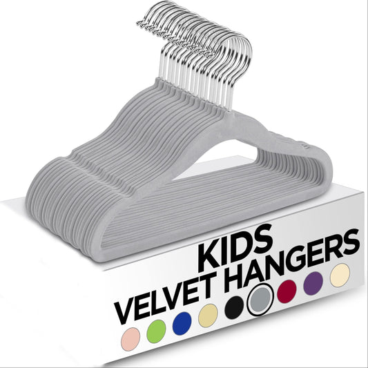 A set of 40 children's velvet hangers with non-slip felt and black hooks. These space-saving flocking hangers are perfect for organizing your home, bedroom, or dormitory.