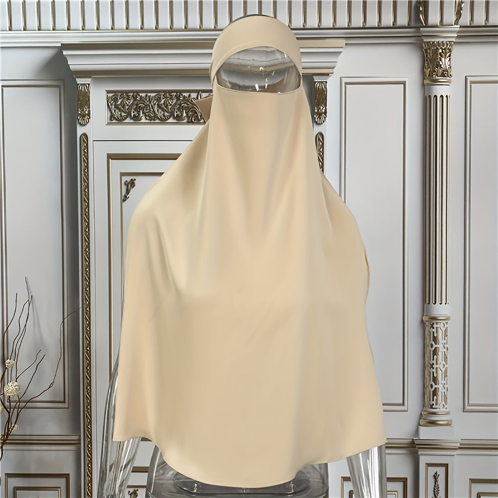 Casual and breathable head scarf for women during Ramadan, featuring a solid color back tie, ideal for wearing as a hijab or turban. This versatile head wrap also doubles as a face covering.