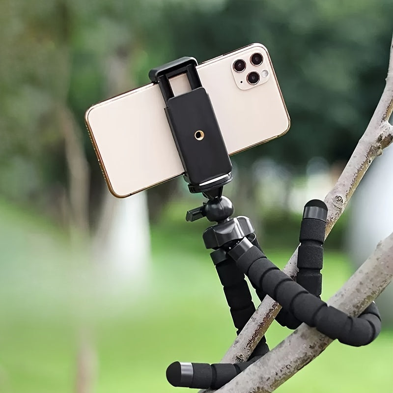 Mini Octopus Tripod with Sponge Grip, 360° Rotation, Suitable for Phones and Cameras, Portable and Universal Clip.