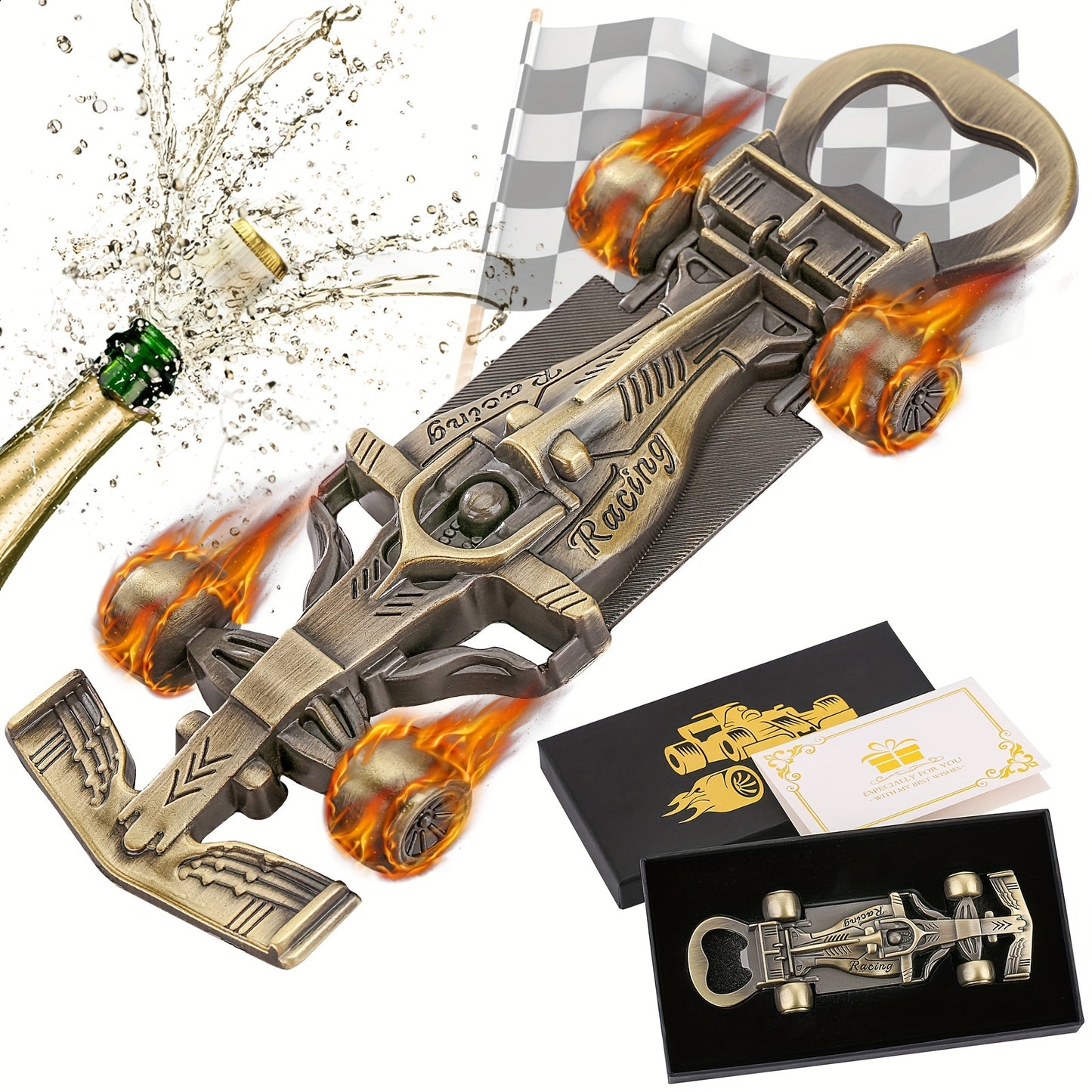 1pc Racing Car Bottle Opener - Unique gift for racing fans. Perfect for Father's Day, birthdays, and Christmas. Comes with gift box and greeting card.