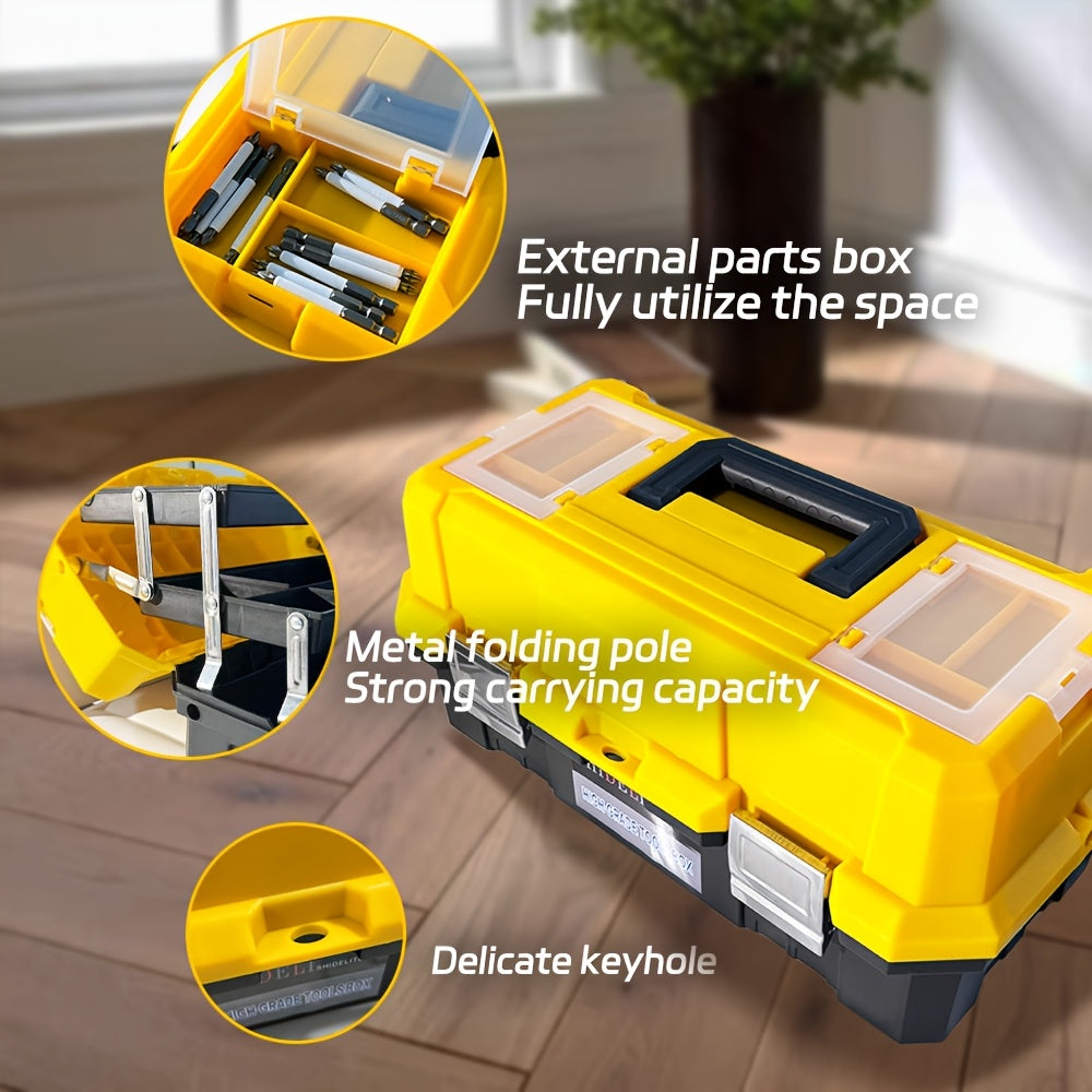 Waterproof 3-Tier Plastic Toolbox Organizer, 18/21 Inch - Portable Storage Case for Home, Black/Yellow.