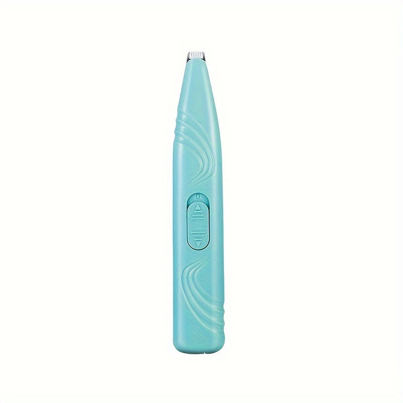 Cordless electric pet grooming scissors for trimming hair around paws, eyes, ears, face, and buttocks with low noise.