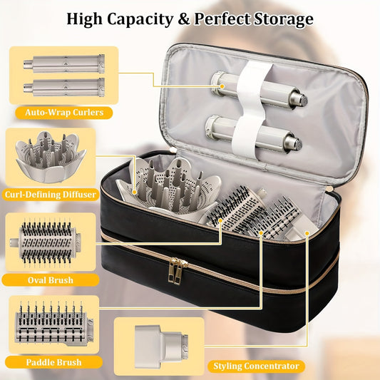 High-capacity hair dryer travel case with dual-layer design. Water-resistant and scratch-proof organizer bag for styling tools. Portable with handle, ideal gift for hair professionals and