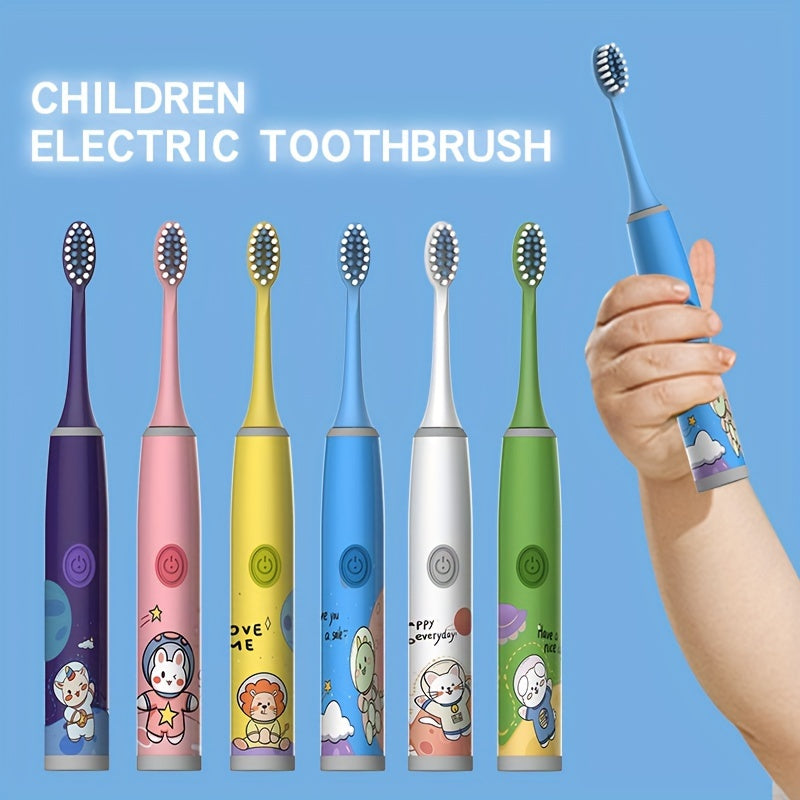 2 Electric Toothbrushes with 12 Brush Heads, Cartoon Space Series, Battery Powered for 3-13 year olds, Gentle Bristles, 2min Timer, Tooth Protection, Gift