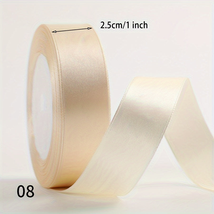 1 piece of 2.5cm wide, 25 yards long satin ribbon for gift wrapping, wedding decoration, car silk ribbon, baking, and webbing.