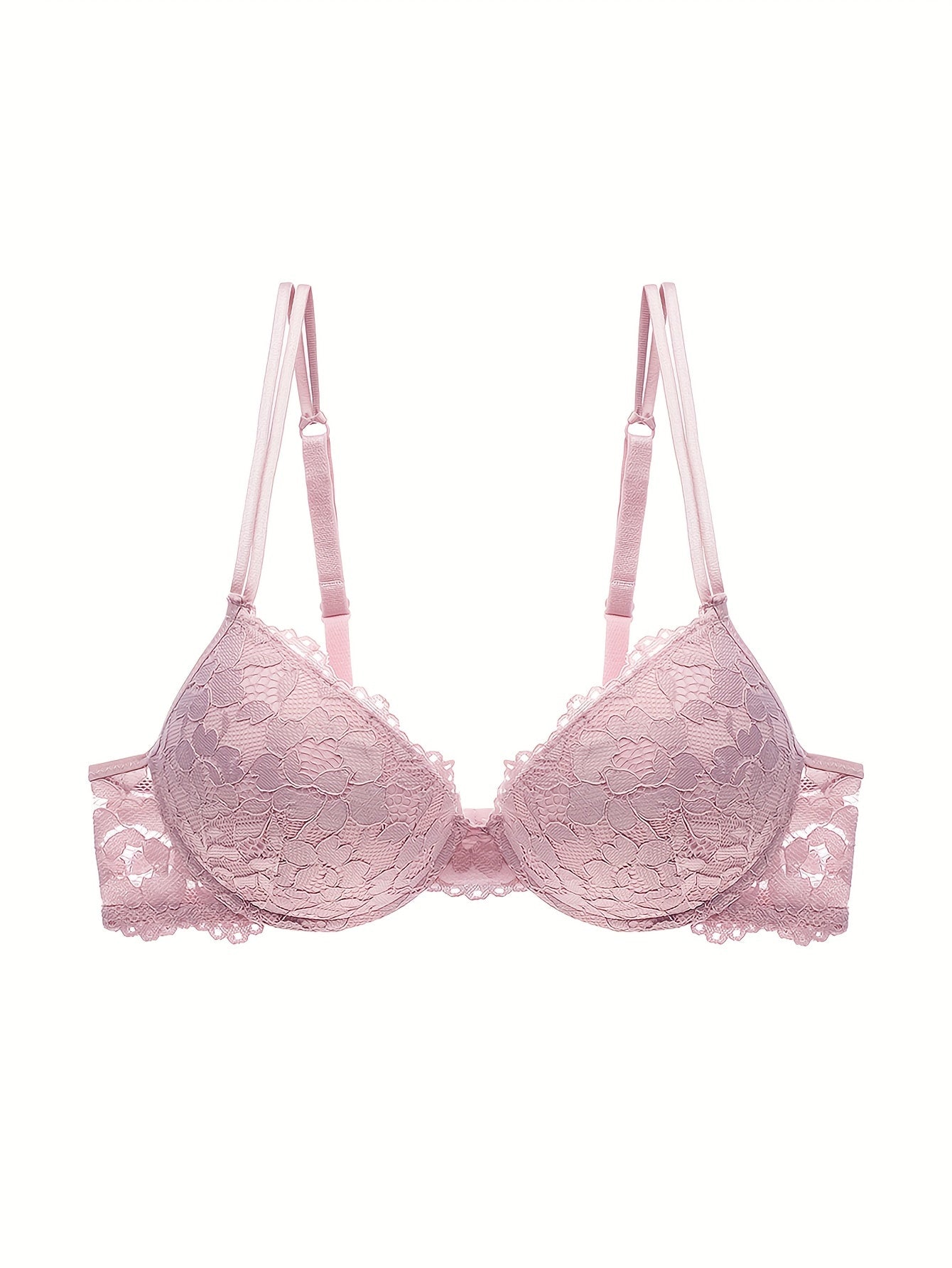 2 Simple Solid Floral Lace Push-Up Bras, Women's Breathable Lingerie.