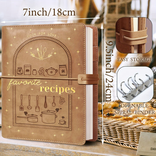 Zamonaviy jigarrang sun'iy teridan tayyorlangan retseptlar kitobi - 194 ta bo'sh sahifa, oshpazlik ishqibozlari uchun suvga chidamli oshxona bindiri, o'lchamlari 17.78 sm x 9.5"