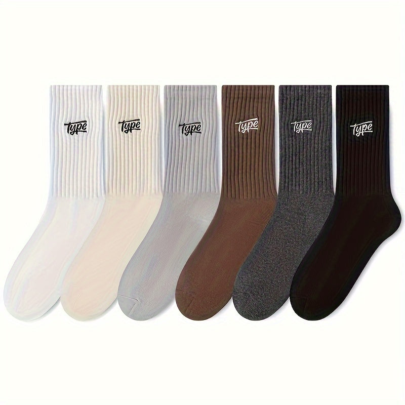 Men's 3-Pack Crew Socks featuring breathable polyester with anti-odor and moisture-wicking properties. Comfortable knit with ribbed cuffs, letter print, and stretch fabric. Hand wash only.