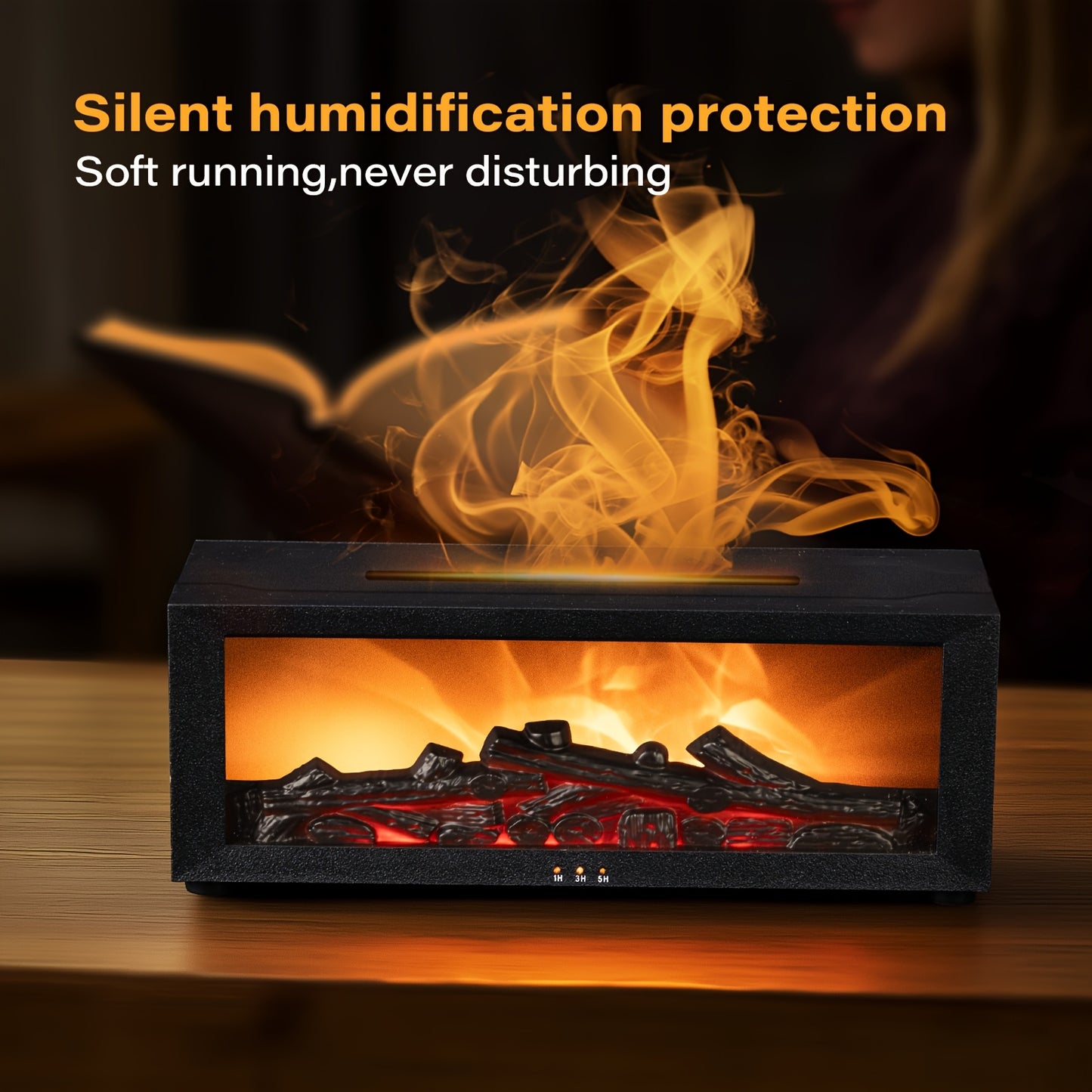 HOTU Simulation Flame Fireplace Humidifier with Remote Control and USB Power.