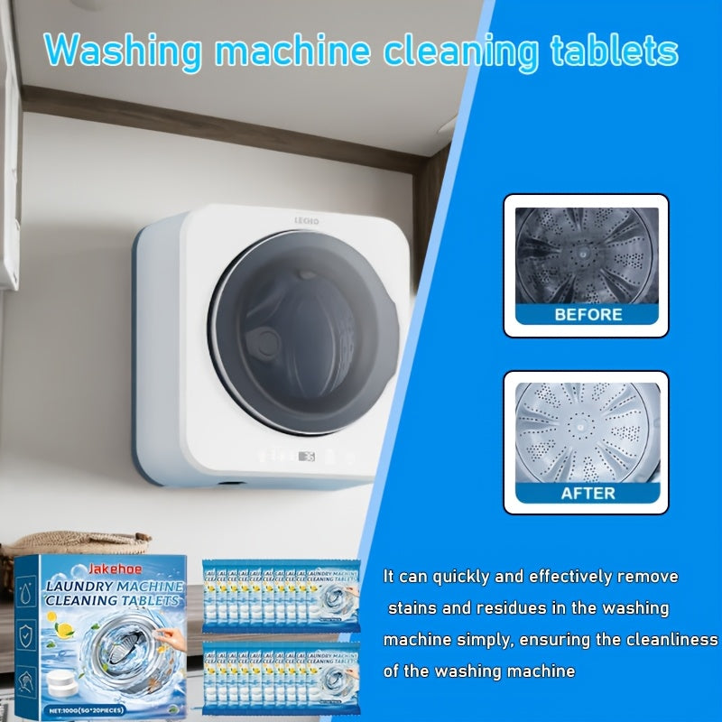 20 tablets for washing machines in RVs and homes to deep clean, eliminate odors, and extend the lifespan of laundry appliances.