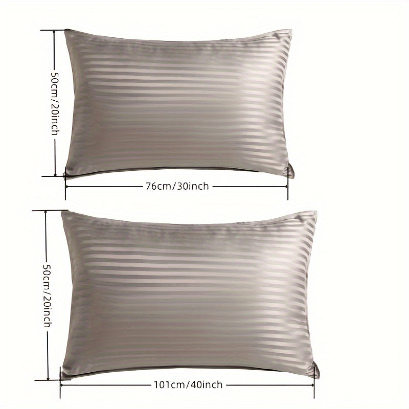 Set of 2 Satin Pillowcases with Envelope Closure, Striped Pattern, Machine Washable, Ultra-Soft Woven Fabric for Hair & Skin, Hotel Quality - 100% Polyester Pillow Covers with No Embellishment