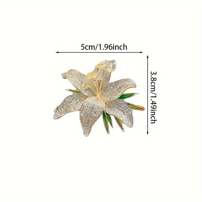 Elegant and Simple Style Luxury Lily Flower Brooch with Full Diamonds, Made of High Quality Alloy Material, Versatile Lapel Pin for Women's Fashion Accessories