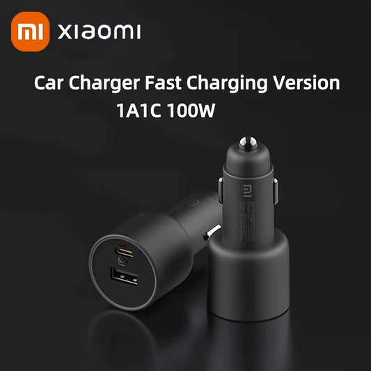 Xiaomi Mi Car 100W MAX Dual-Ported Fast Charging USB Car Charger with Type C PD for iPhone and Xiaomi, High-Speed Vehicle Charging Hub with USB Connector.