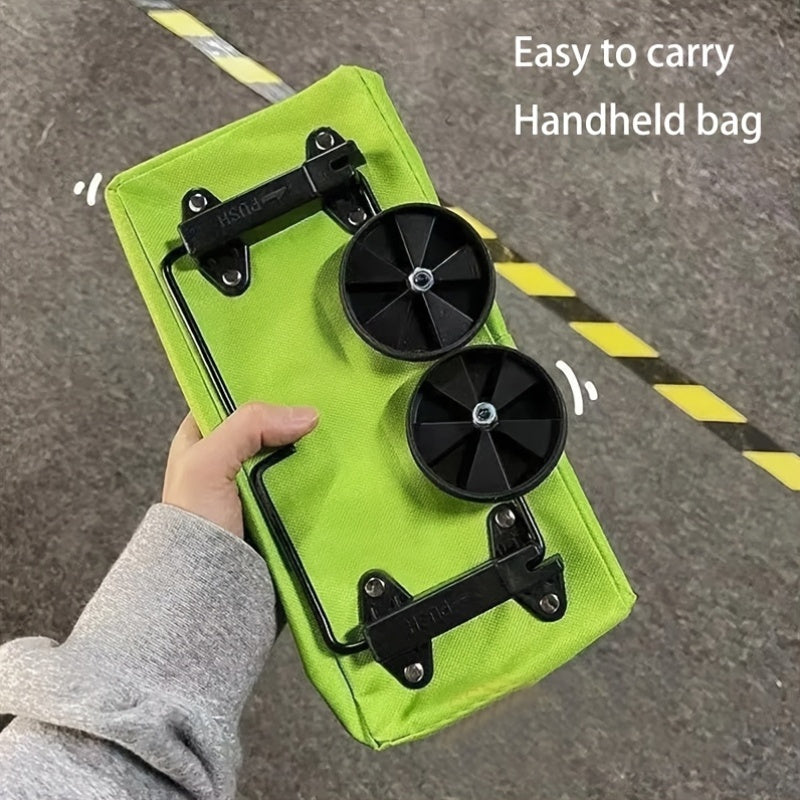 Perfect for shopping and storage, this foldable shopping cart tote bag with wheels is a convenient option. Made of waterproof Oxford fabric, it has a smooth zipper, hand strap, and wear-resistant roller. The large capacity, lightweight design makes it