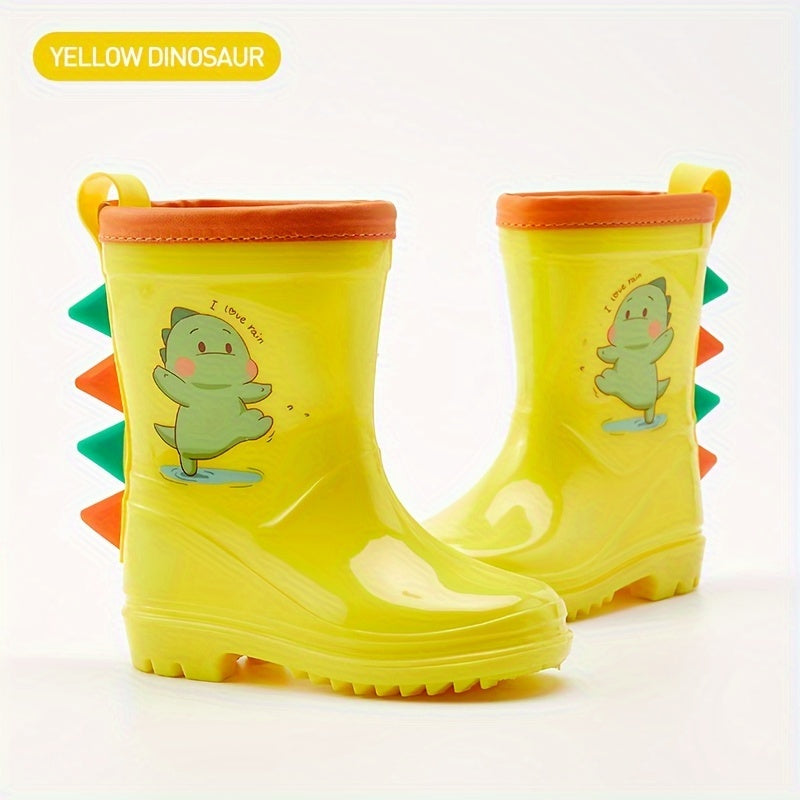 GentleChild Cute Dinosaur Kids' Rain Boots - Waterproof, Non-Slip for Ages 1-8, Ideal for outdoor play and beach adventures.