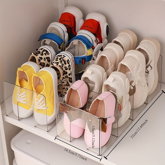 Acrylic Shoe Organizer with 4 Section Shoe Rack for Baby and Children's Shoes. No Wood or Power Required, Floor-Mounted for Versatile Home Entryway Storage.