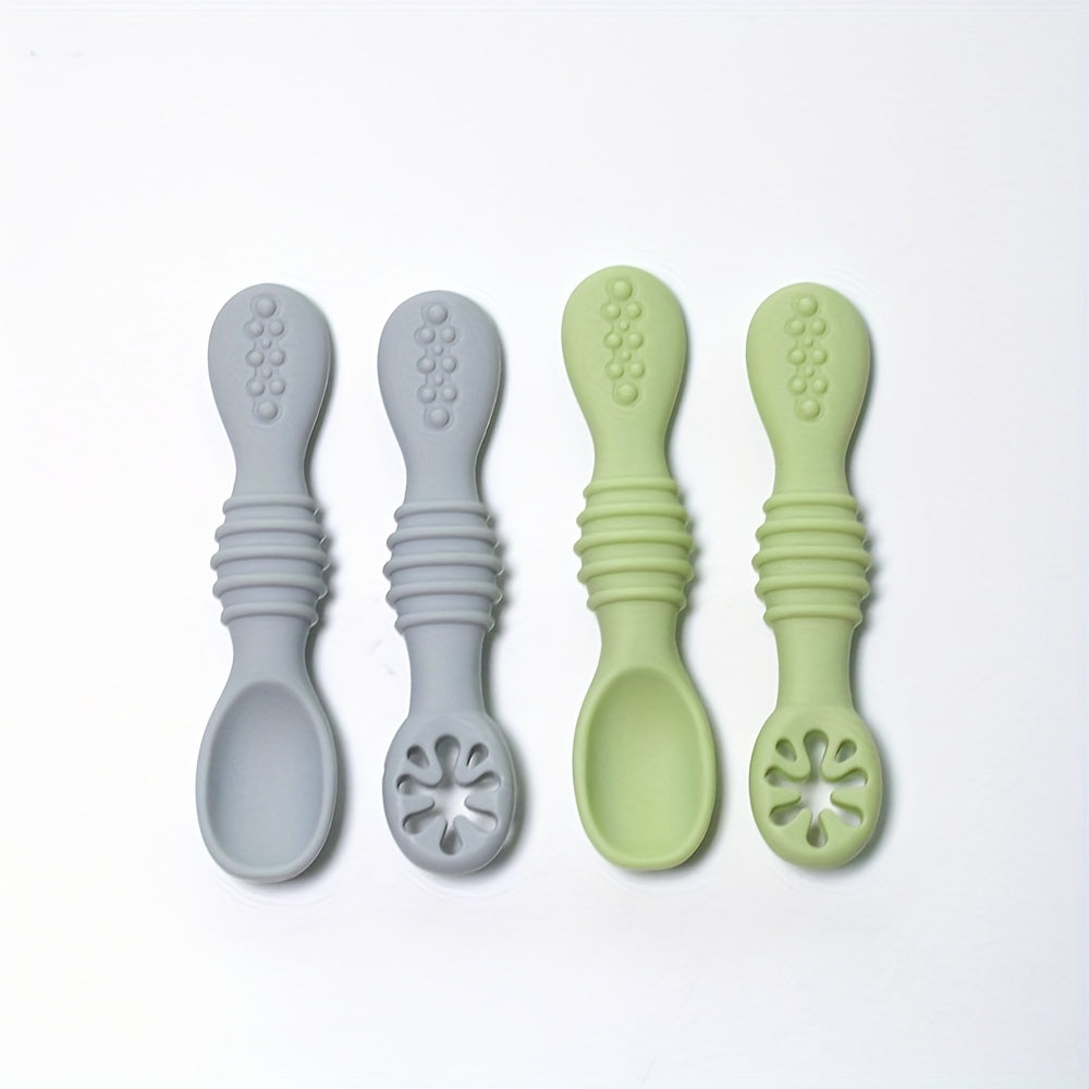 4-piece Silicone Feeding Set for Kids - Soft, Chewable Spoons in 3 Styles - Ideal for Self-Feeding Practice & Holiday Gifts