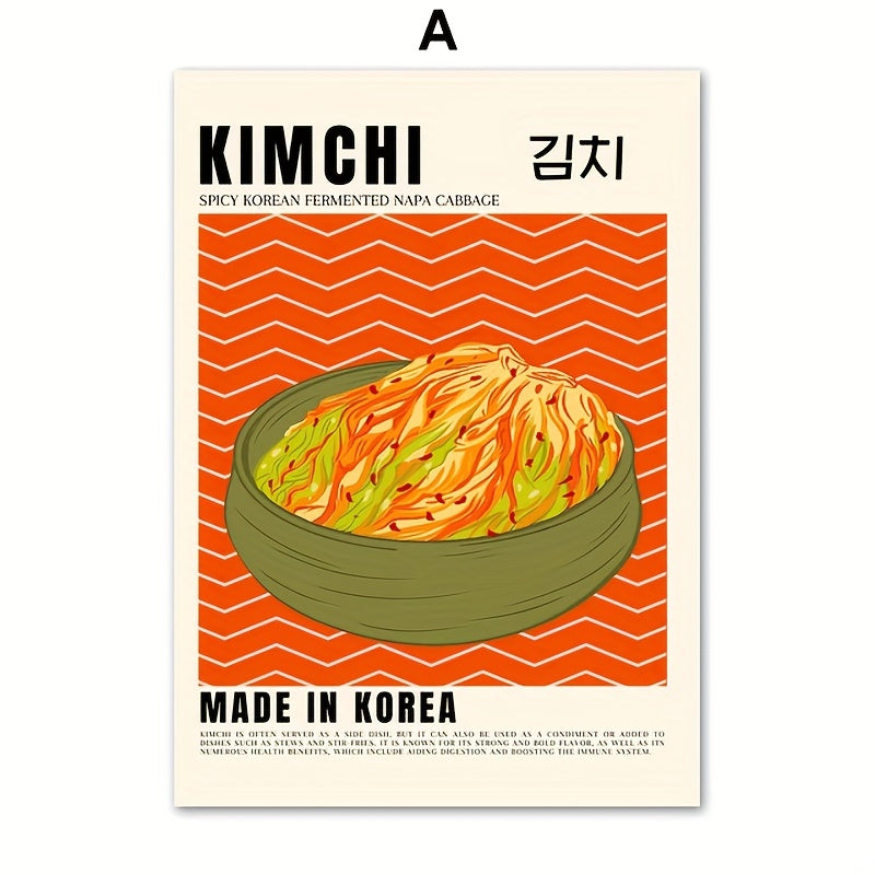 Set of 6 Retro Korean Kimchi Cuisine Canvas Wall Art, 29.97x39.88cm - Frameless Posters for Kitchen Décor.