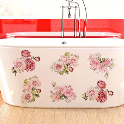 6 pink flower non-slip bathtub appliques for stylish and safe bathroom decor.