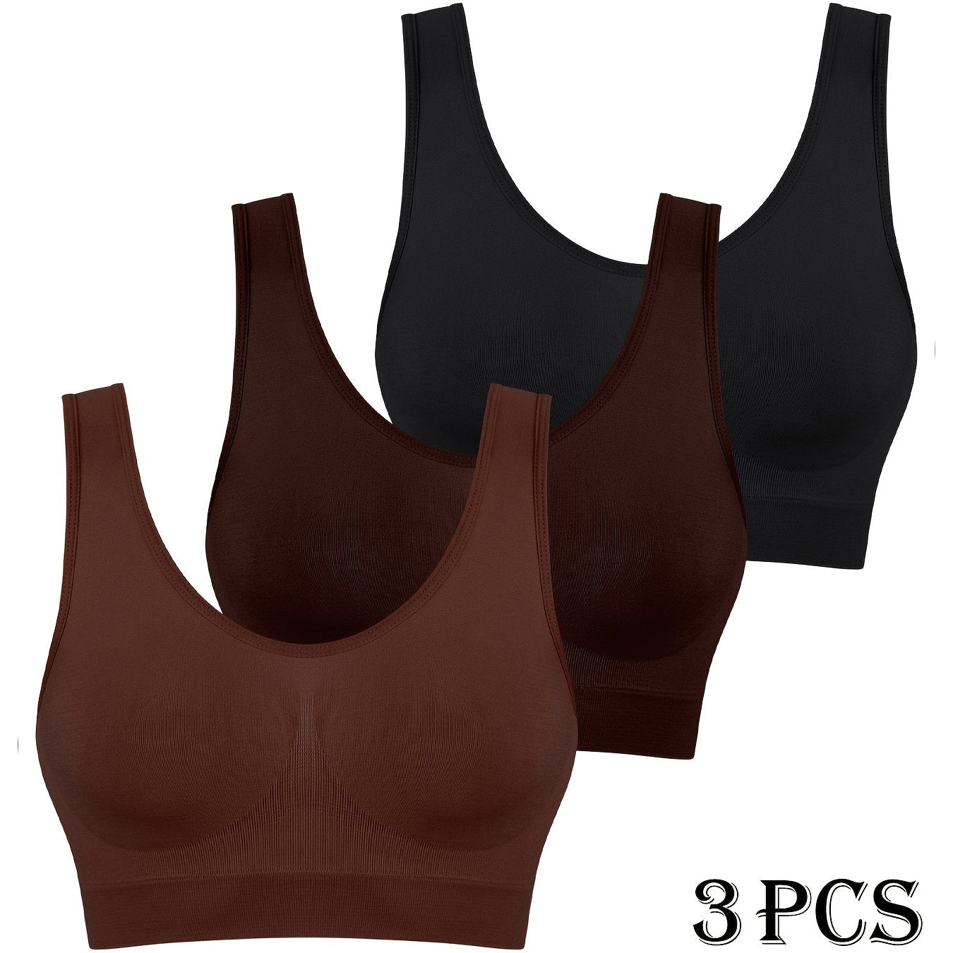 3 seamless high support sports bras for women made of polyamide and elastane. No padding, shockproof, wirefree comfort.