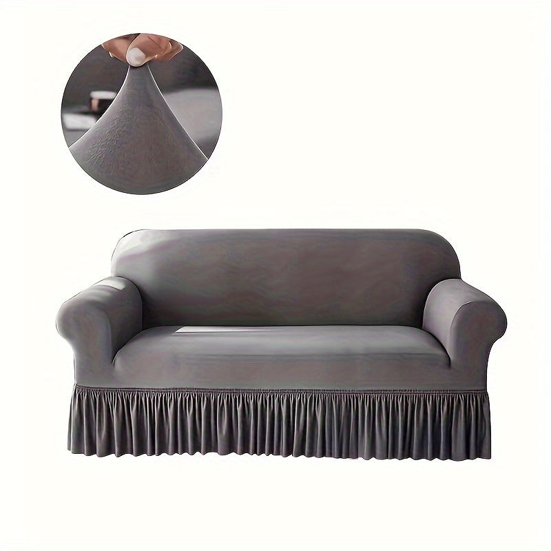 High stretch sofa cover with skirt, spandex slipcover for living room, fits single to four-seater sofas, dustproof, non-slip, modern and durable.