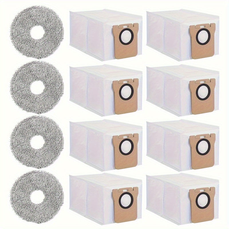 Get a 12-Pack of Replacement Dust Bags and Microfiber Mop Pads compatible with Xiaomi X20+/Dream X40 Ultra/L20 Ultra/L10s Vacuums. These high-capacity disposable bags and reusable polyester wet mopping cloths are essential vacuum cleaner accessories.