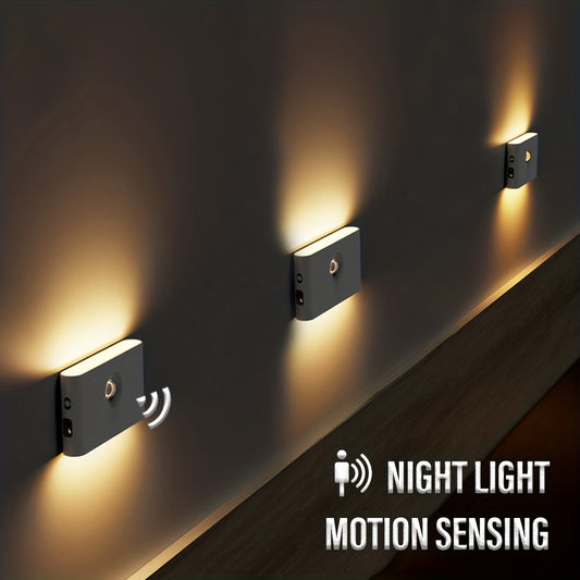 Wireless LED night light with motion sensor, USB charging, and human body induction. Ideal for bedrooms, corridors, bathrooms, and cat litter boxes.