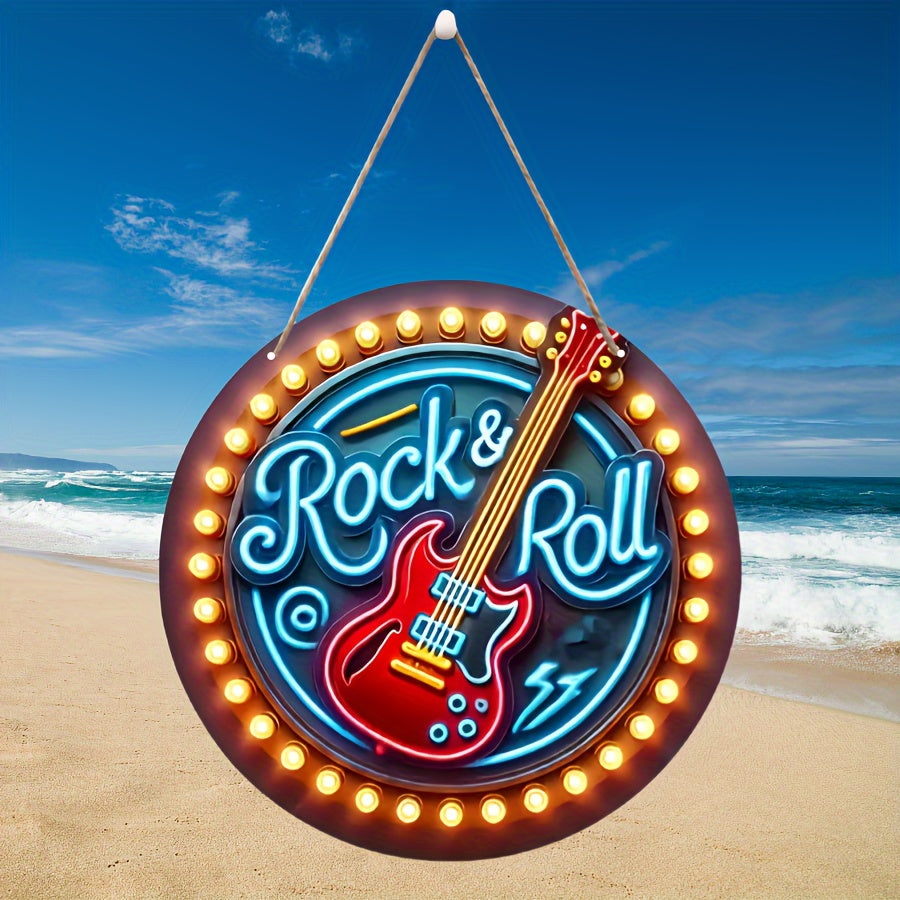 Neon rock light-inspired wooden wall art, ideal for bars, cafes, and music-themed decor.