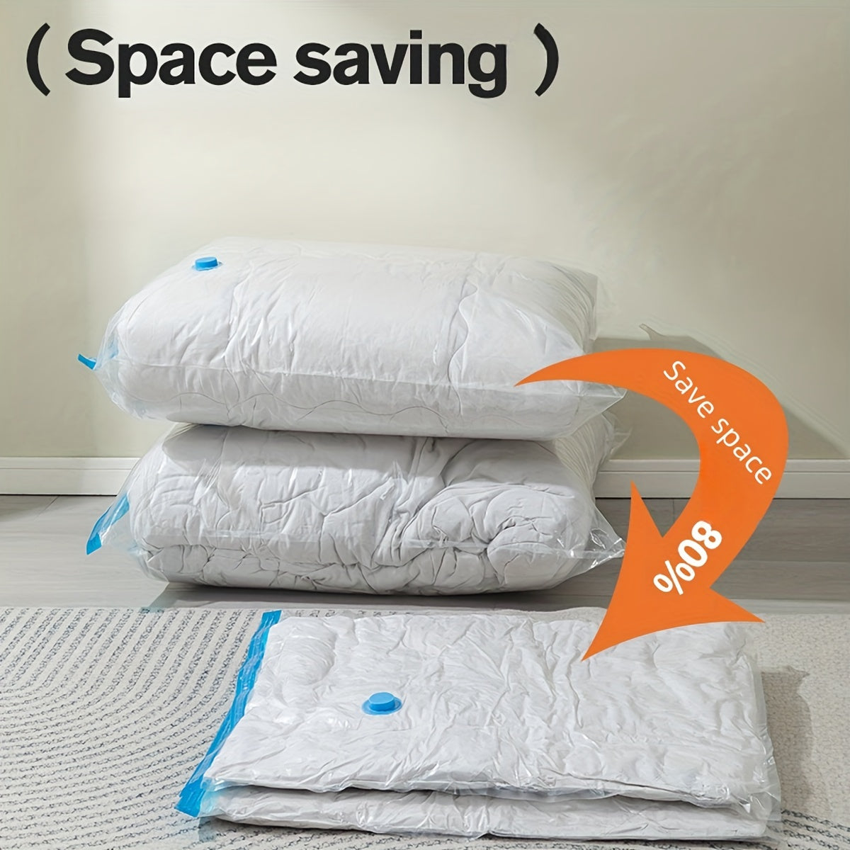 Get 5pcs of Space Saver Vacuum Compression Storage Bags that are made of durable plastic with zipper closure. These rectangle bags are perfect for multipurpose use, whether you're storing clothes, pillows, blankets, or bedding. No electricity needed for